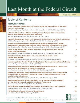 Last Month at the Federal Circuit  September 2007  Table of Contents  FEDERAL CIRCUIT CASES: