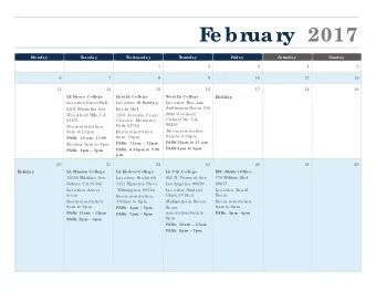 F  e br  uar  y 2017  Monday  T  ue sday  We dne sda y  T  hur  sday  F  r  ida y  Sa tur  da y