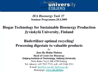Biogas Technology for Sustainable Bioenergy Production  Jyvskyl University, Finland