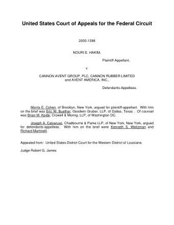 United States Court of Appeals for the Federal Circuit  2005-1398  NOURI E. HAKIM,