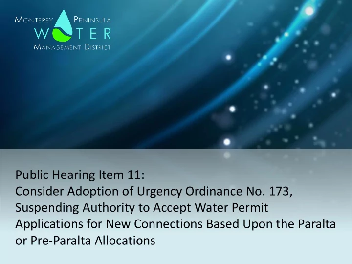 public hearing item 11 consider adoption of urgency