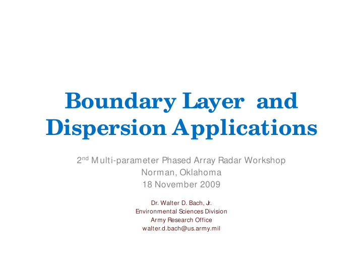 boundary layer and dispersion applications