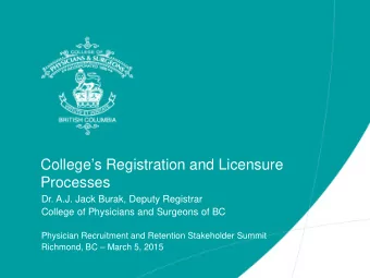 Colleges Registration and Licensure  Processes  Dr. A.J. Jack Burak, Deputy Registrar  College