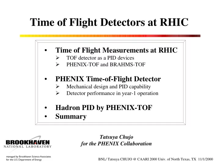 time of flight detectors at rhic