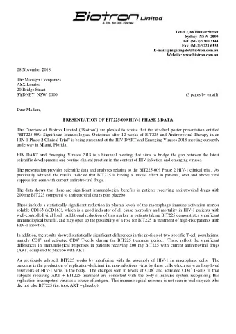 28  November 2  2018  Th  he Manager C  Companies  AS  SX Limited  20  Bridge Stree  et  SY  YDNEY