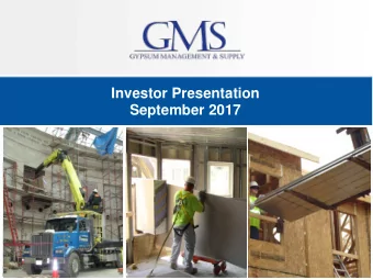 Investor Presentation  September 2017  Safe Harbor and Basis of Presentation Forward-Looking