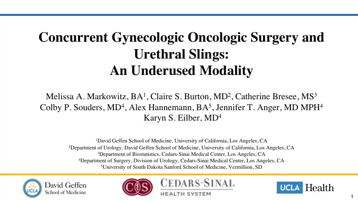concurrent gynecologic oncologic surgery and urethral