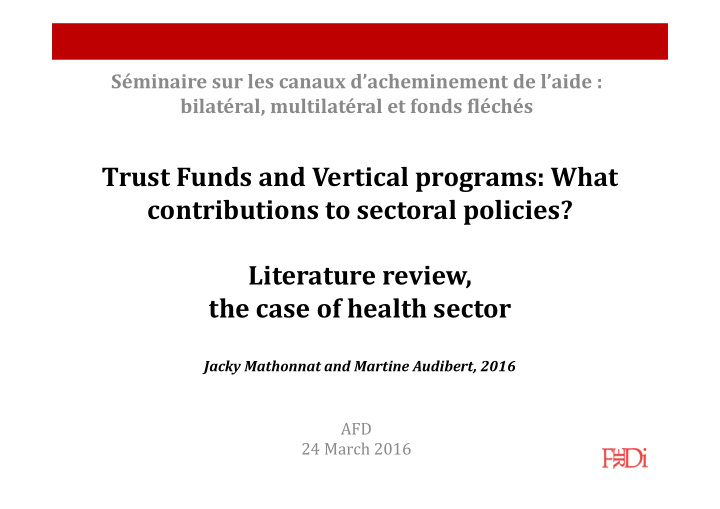 trust funds and vertical programs what contributions to