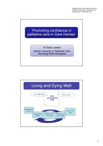 Living and Dying Well  Any diagnosis  Any location  y  Living  Li i  Living  Li i  and Dying Well