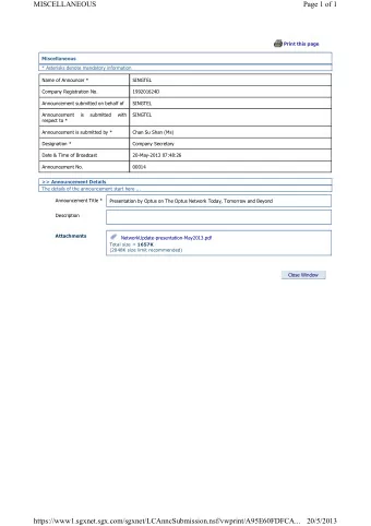 MISCELLANEOUS  Page 1 of 1  Print this page  Miscellaneous  * Asterisks denote mandatory