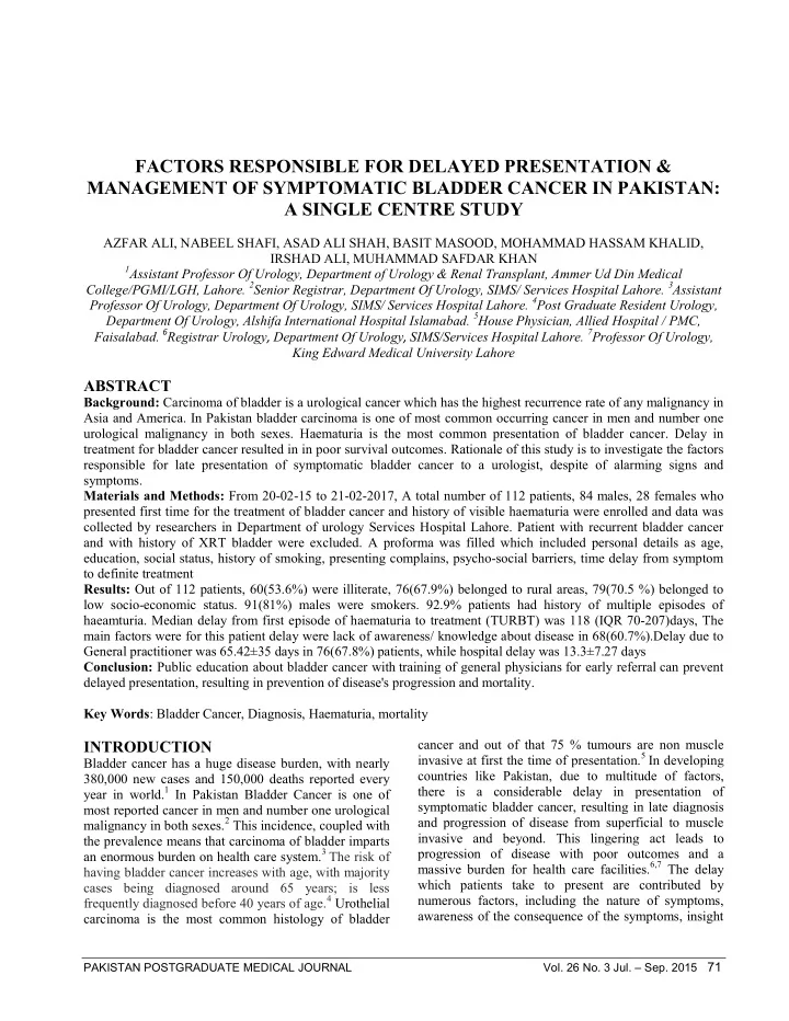 factors responsible for delayed presentation amp