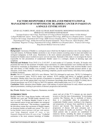 FACTORS RESPONSIBLE FOR DELAYED PRESENTATION &amp;  MANAGEMENT OF SYMPTOMATIC BLADDER CANCER IN