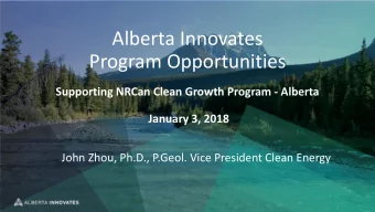 Alberta Innovates  Program Opportunities Supporting NRCan Clean Growth Program - Alberta  January