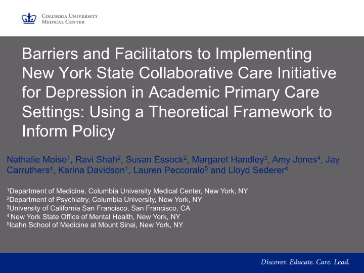 barriers and facilitators to implementing new york state