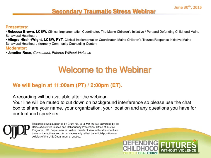 welcome to the webinar