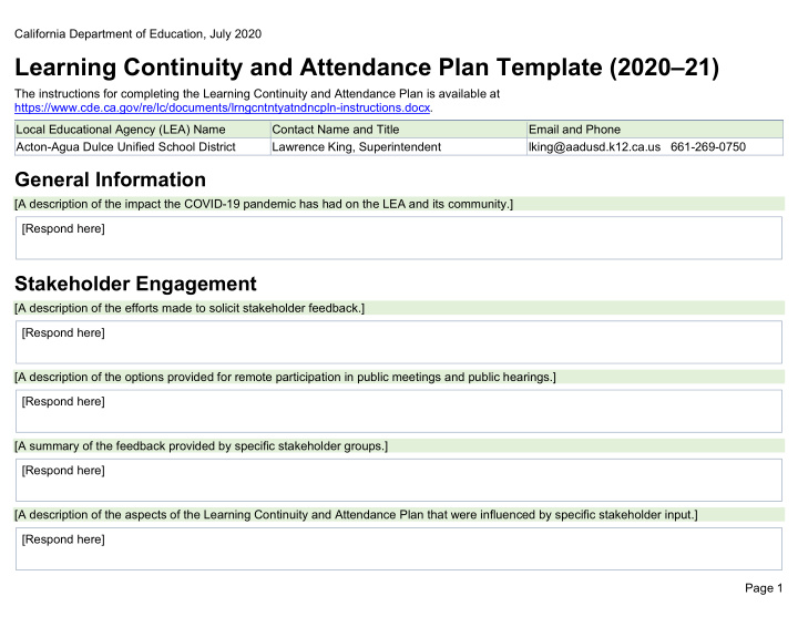 learning continuity and attendance plan template 2020 21