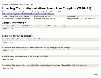 Learning Continuity and Attendance Plan Template (202021)  The instructions for completing the
