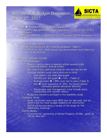 Sea Isle BOE Budget Discussion  Sea Isle BOE Budget Discussion  March 27, 2007  March 27, 2007