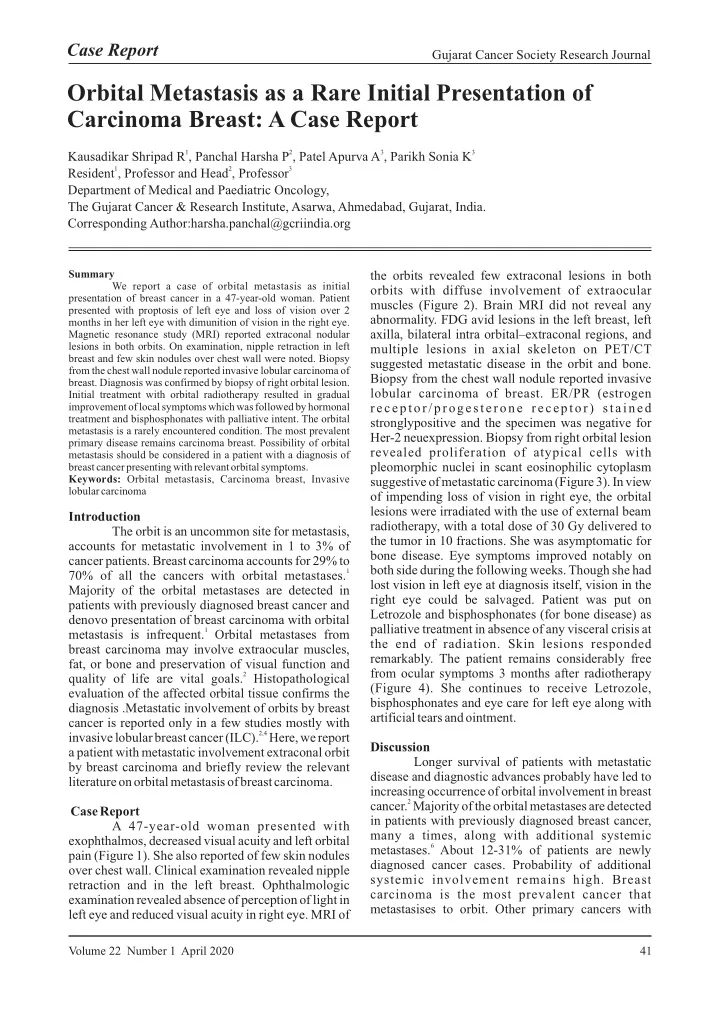 carcinoma breast a case report orbital metastasis as a