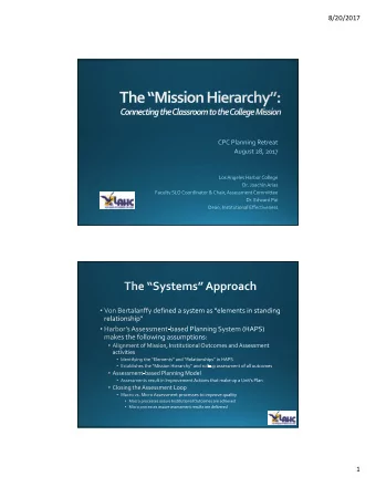 8/20/2017  1  8/20/2017 Elements of the System  Pyrami  Pyr  mid of  of Stude  Student Succe