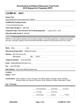 LCCMR ID: 165-F  Project Title:  Urban Wilderness Canoe Adventures (UWCA)  LCCMR 2010 Funding