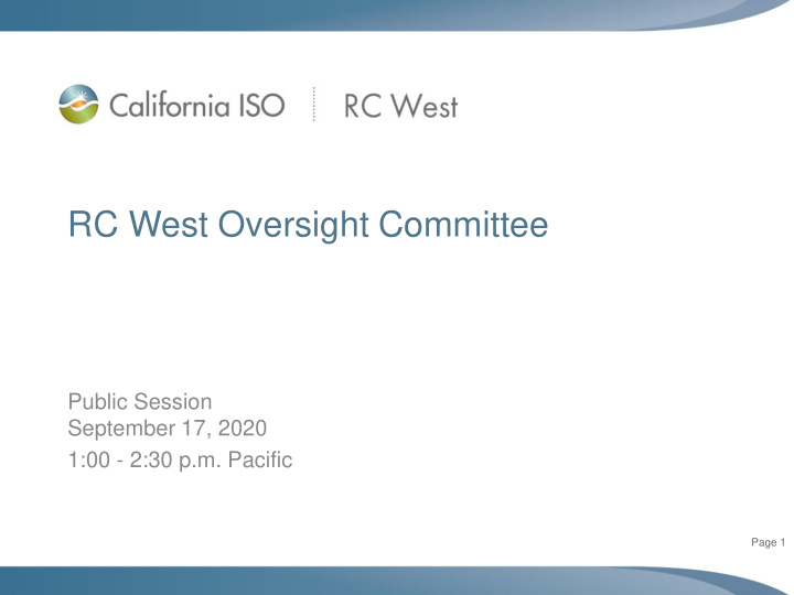 rc west oversight committee