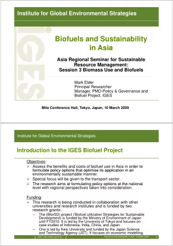 Biofuels and Sustainability  in Asia  in Asia  Asia Regional Seminar for Sustainable  g  Resource
