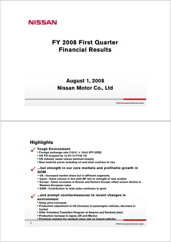 To  Tough  ugh Env  Enviro  ronment  Foreign exchange rate (120.8 -&gt; 104.6 JPY/USD)