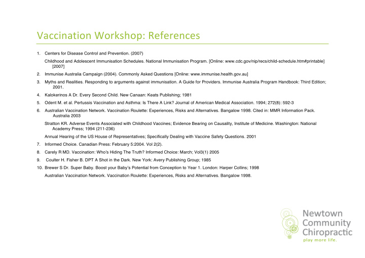 vaccination workshop references