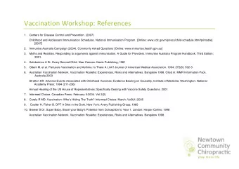Vaccination Workshop: References 1. Centers for Disease Control and Prevention. (2007)  Childhood