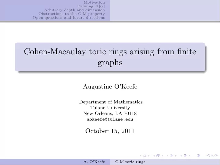 cohen macaulay toric rings arising from finite graphs