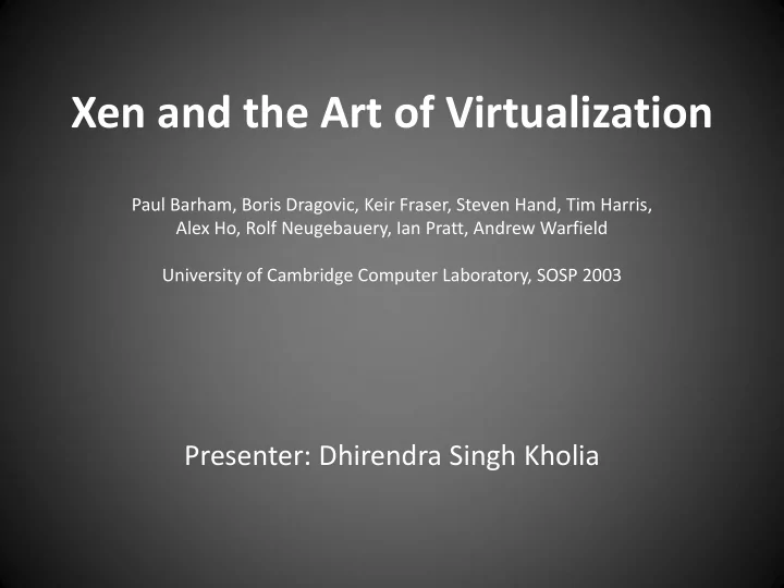 xen and the art of virtualization