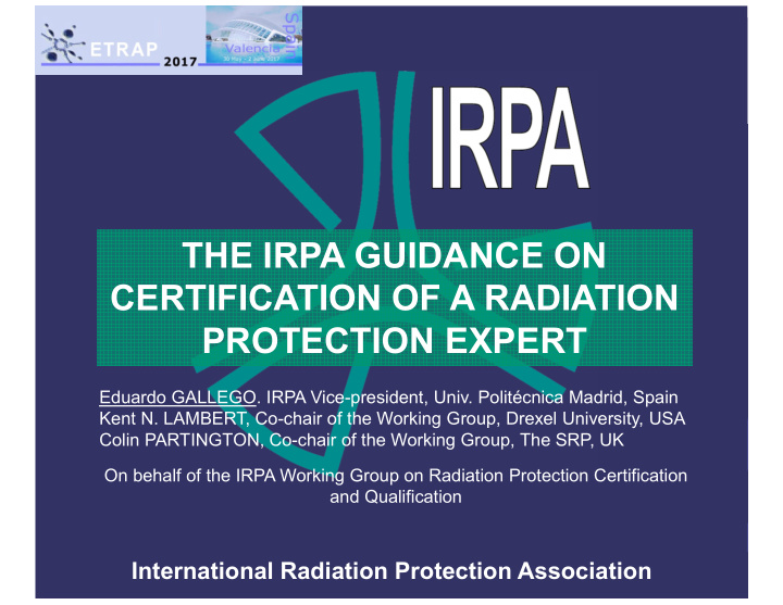 the irpa guidance on certification of a radiation