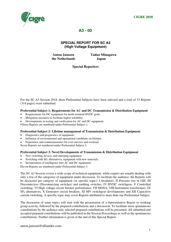 a3 00 special report for sc a3 high voltage equipment