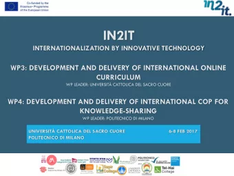 IN2IT  INTERNATIONALIZATION BY INNOVATIVE TECHNOLOGY  WP3: DEVELOPMENT AND DELIVERY OF