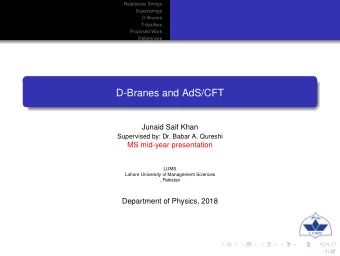 D-Branes and AdS/CFT  Junaid Saif Khan  Supervised by: Dr. Babar A. Qureshi  MS mid-year