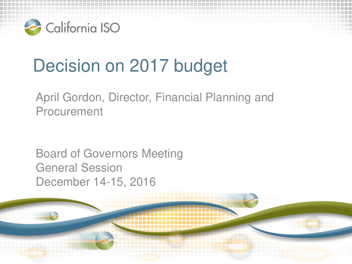 decision on 2017 budget