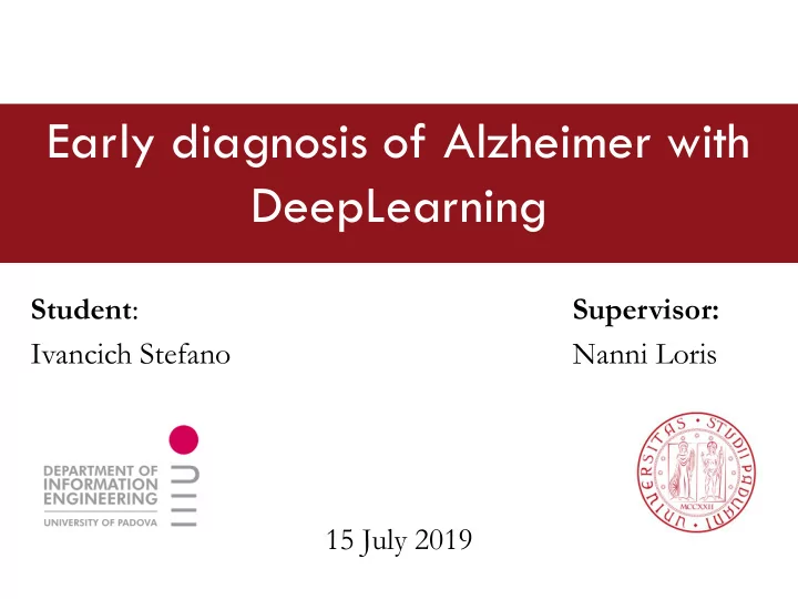 early diagnosis of alzheimer with deeplearning