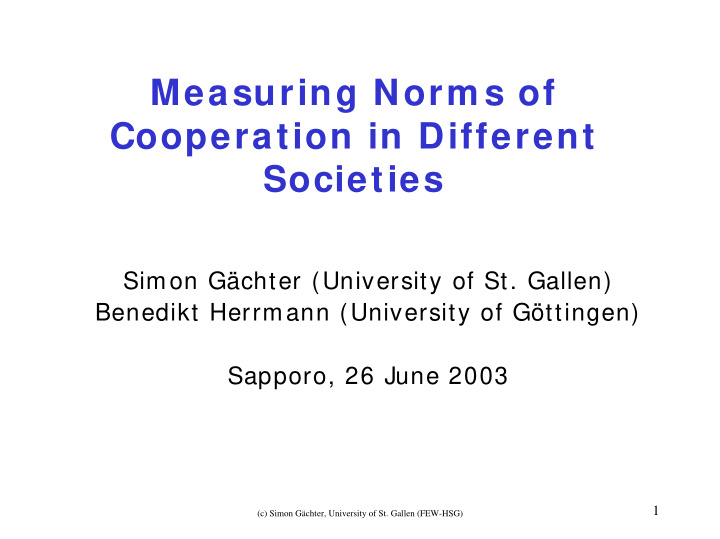 measuring norm s of cooperation in different societies
