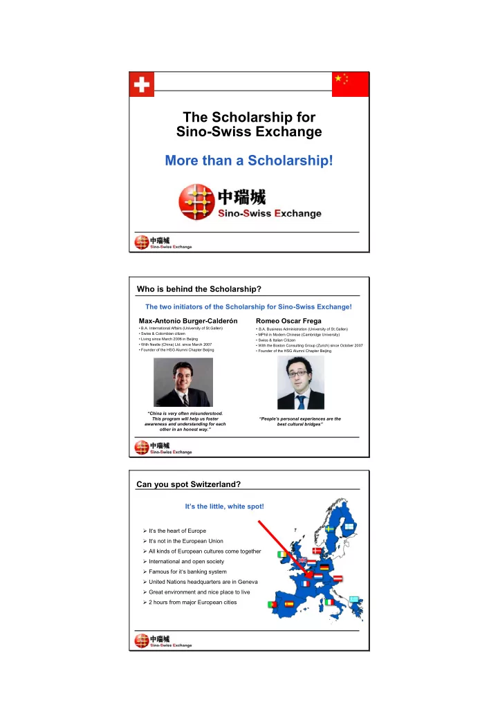 the scholarship for sino swiss exchange more than a