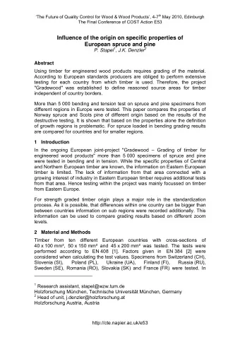 Influence of the origin on specific properties of  European spruce and pine P. Stapel 1 , J.K.
