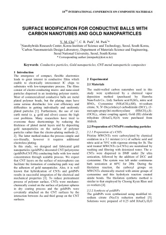 SURFACE MODIFICATION FOR CONDUCTIVE BALLS WITH  CARBON NANOTUBES AND GOLD NANOPARTICLES Y. M. Cho
