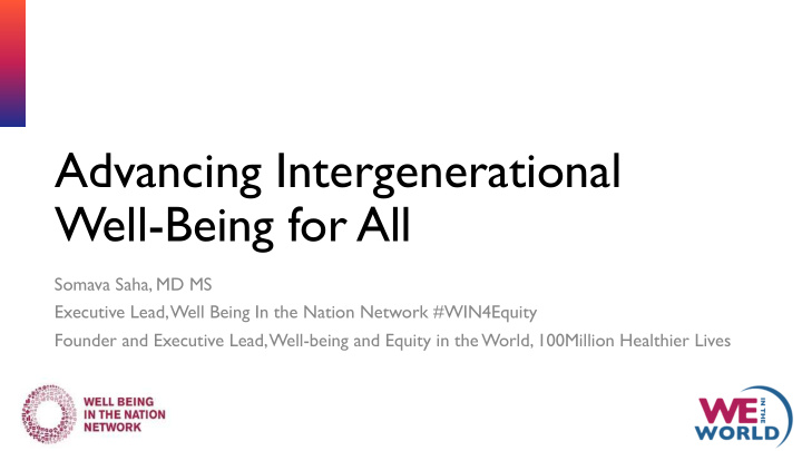 advancing intergenerational well being for all