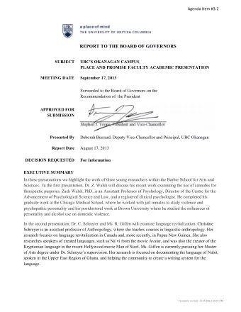 REPORT TO THE BOARD OF GOVERNORS  SUBJECT  UBC'S OKANAGAN CAMPUS  PLACE AND PROMISE FACULTY