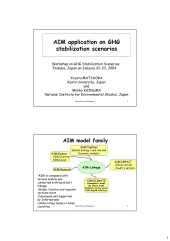 AIM application on GHG  stabilization scenarios  Workshop on GHG Stabilization Scenarios  Tsukuba,