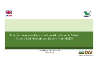 Tools for Increasing Gender and Social Inclusion in Market  Systems Led Programmes: Lessons from