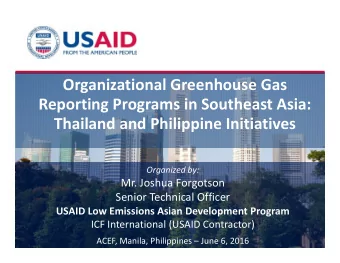 Organizational Greenhouse Gas Reporting Programs in Southeast Asia: Thailand and Philippine