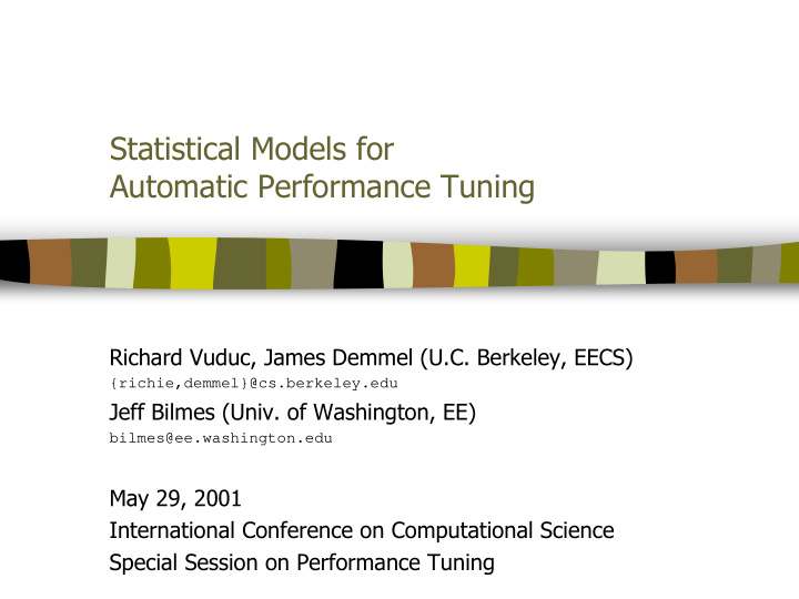 statistical models for automatic performance tuning