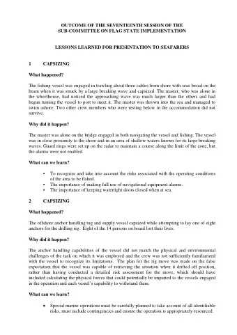 OUTCOME OF THE SEVENTEENTH SESSION OF THE  SUB-COMMITTEE ON FLAG STATE IMPLEMENTATION  LESSONS