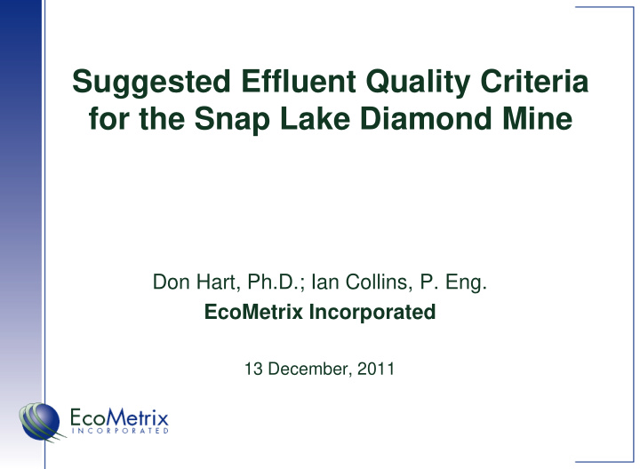 suggested effluent quality criteria for the snap lake
